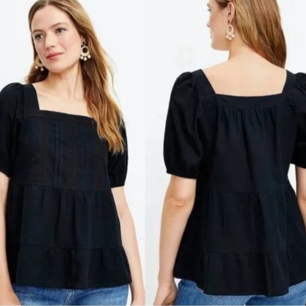 LOFT Lacy Tiered Square-neck Top